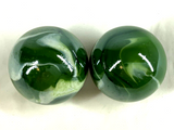 2 Boulders 42mm (1 5/8") FUNGUS Marbles glass ball Green White Iridescent large Swirl