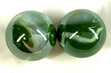 2 Boulders 42mm (1 5/8") FUNGUS Marbles glass ball Green White Iridescent large Swirl