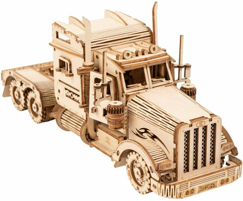 HEAVY TRUCK Semi-Trailer Tractor Big Rig Wood Scale Model Kit ROKR 3D Puzzle Toy
