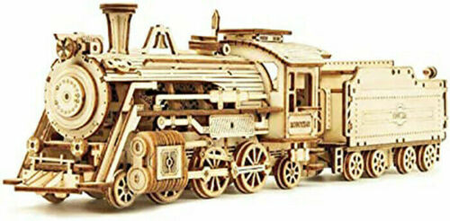 STEAM EXPRESS Train Engine Locomotive RR Wood Scale Model Kit ROKR 3D Puzzle Toy